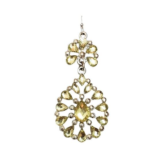 Big Statement Crystal Earrings Flower Yellow Teardrop Dangle 2.5" Long - Picture 2 of 4